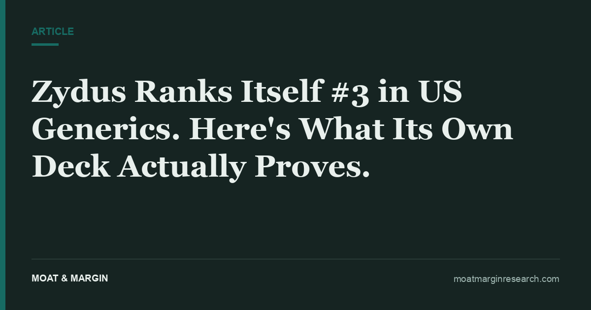 Zydus Ranks Itself #3 in US Generics. Here's What Its Own Deck Actually Proves.